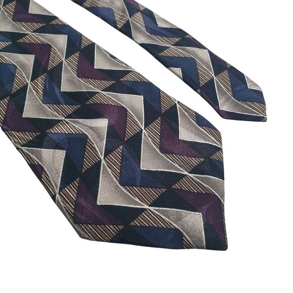 Jay Jacobs Geometric Chevron Mens Tie 5 In Long Purple Blue Gray Classic Office - Picture 2 of 5